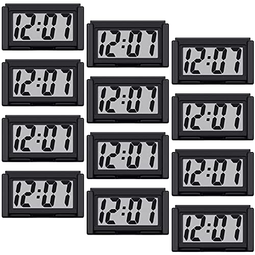 Frienda Mini Car Clock Car Dashboard Clock Auto Car Truck Dashboard Time Vehicle Electronic Digital Clock Self-Adhesive Bracket Digital Clock (12 Pieces)