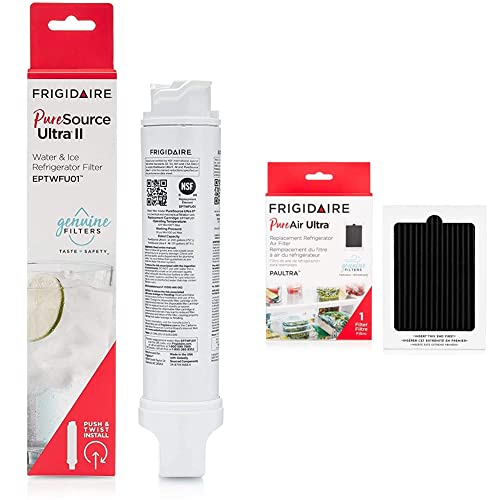 Frigidaire EPTWFU01 Water Filtration Filter, 1 Count, White & PAULTRA Pure Air Ultra Refrigerator Air Filter with Carbon Technology to Absorb Food Odors, 6.5" x 4.75"