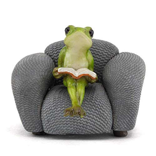 Frog Lost in a Book on Sofa Mini Collectible Figurine