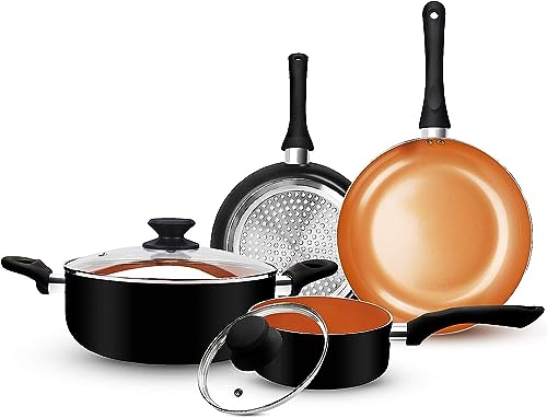 FRUITEAM 6pcs Cookware Set - Nonstick Soup Pot/Sauce Pan/Frying Pans Set