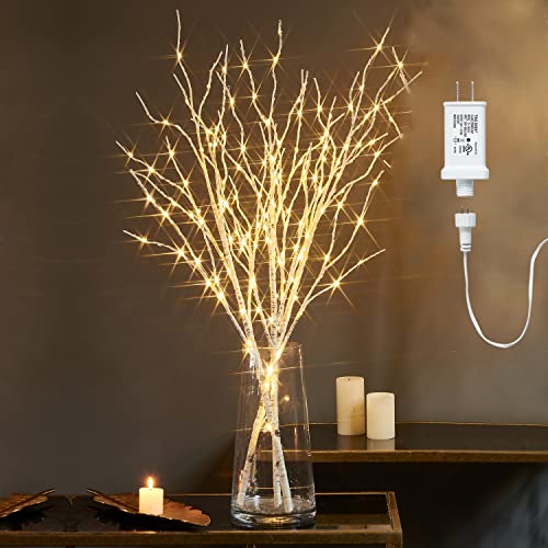Fudios Lighted Branches 150 LED Fairy Lights with Timer 32in Plug in, Electric Lit White Birch Twigs for Vase Christmas Inside Outside Decor 1 Set