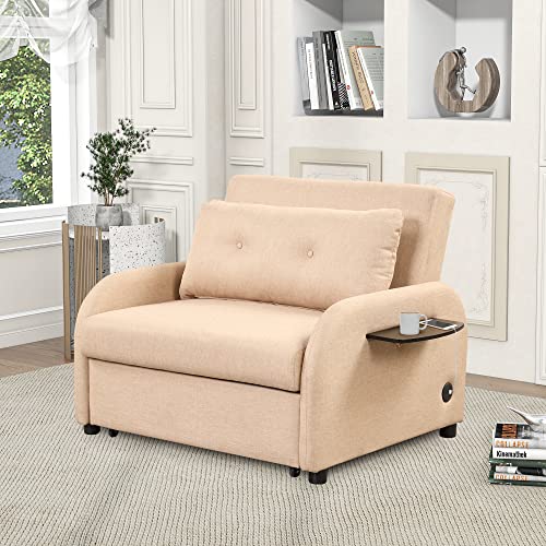 FULife 3-in-1 Convertible Sofa Couch with Pull-Out Sleeper