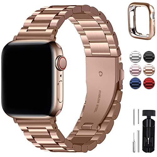 Fullmosa Watch Band 42mm 44mm 45mm 49mm 38mm 40mm 41mm, Stainless Steel iWatch Band with Case Compatible for Apple Watch Series 8/7/6/5/4/3/2/1/SE/SE2/Ultra, 42mm 44mm 45mm Rose Gold