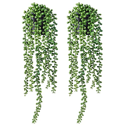 FUNARTY Artificial String of Pearls Plants in Black Pots