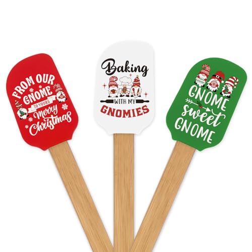 Funny Christmas Silicone Spatula, 3 Pcs Gnome Spatula with Wooden Handle