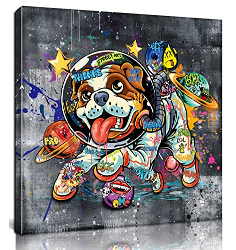 Funny Dog in Spacesuit Canvas Wall Art