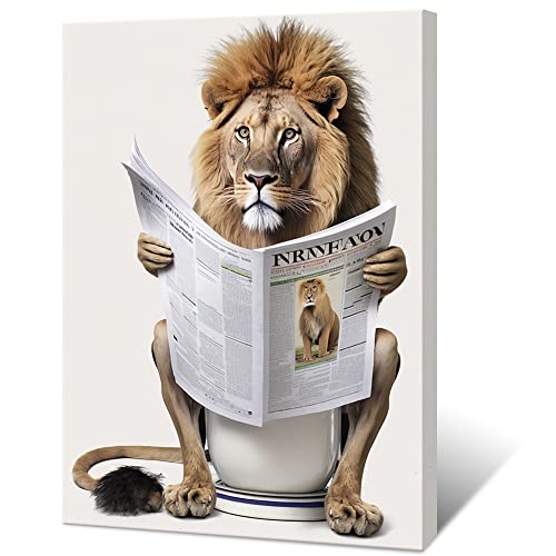 Funny Lion Bathroom Canvas Wall Art