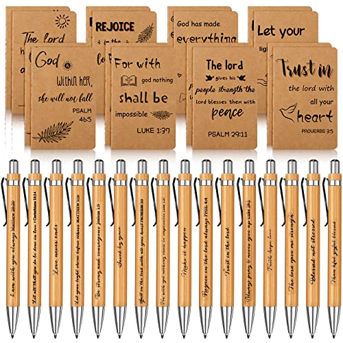 Funrous 32 Pcs Motivational Quote Pens Inspirational Notepads Mini Motivational Journal with Ballpoint Pen Small Notebooks Gift Set for Student Men Women, School Office Home Travel Use Gift (Bible)