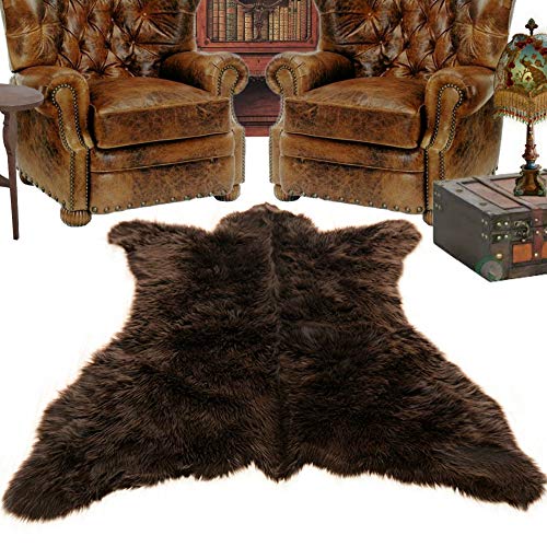 Fur Accents Brown Grizzly Bear Skin Faux Fur Area Rug - Small 3' x 5'