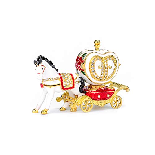 FURUIDA Love Heart Carriage Metal Figurine Enameled Decorative Box Crystal Ornaments Gift for Home Decor