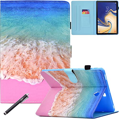 Galaxy Tab S4 10.5 Case with Pencil Holder, Newshine Premium Leather Anti-Slip Stand Cover Auto Sleep/Wake for Samsung Galaxy Tab S4 10.5 Inch Tablet 2018 (SM-T830/T835/T837), Beach&Sea
