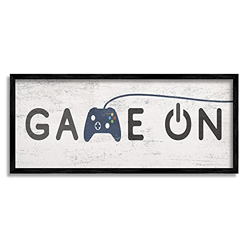 Game On Video Gamer Phrase Blue Vintage Controller Wall Art