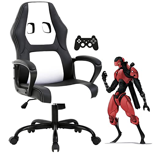 Gaming Chair PC Computer Chair Office Chair for Adult Teen Kids, Ergonomic PU Leather Gamer Chair with Lumbar Support High Back Adjustable Rolling Swivel Desk Chair, White