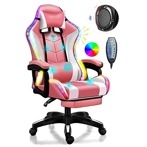 Gaming Chair with LED Light and Massage Support