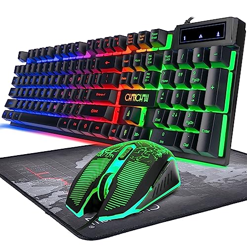 Gaming Keyboard and Mouse Combo with Rainbow Backlit Mechanical Feeling