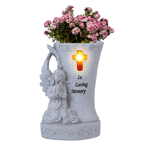 Garden Angel Statue with Solar Led Light and Vases