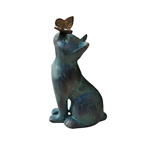 Garden Cat Statue with Butterfly