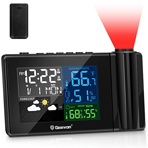 Dr. Prepare Projection Alarm Clock, Adjustable Projection Focus, Wireless  Indoor Outdoor Temperature Humidity Monitor, 180° Projector, Snooze,  Weather