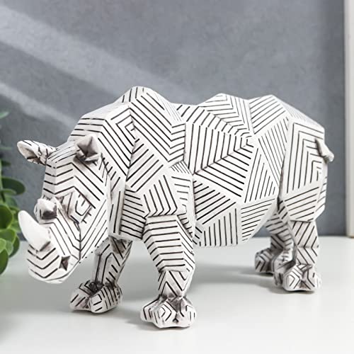Geometric Rhinoceros Figurine - Modern Rhino Sculpture