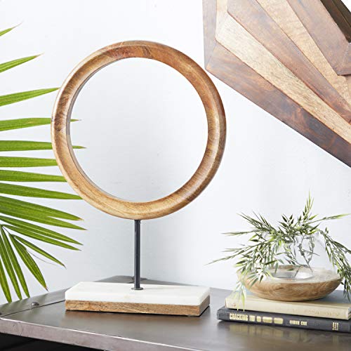 Geometric Wood Circle Sculpture with Marble Stand