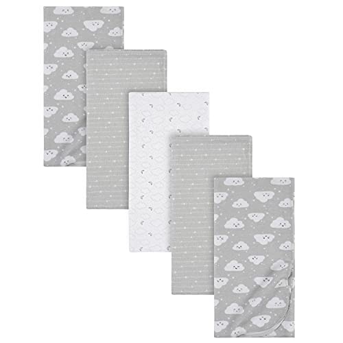 Gerber Cotton Flannel Receiving Swaddle Blanket, Clouds Grey, 5-Pack