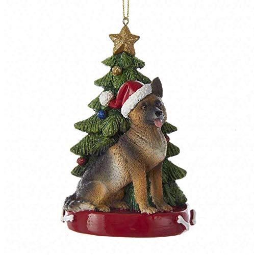 German Shepherd With Christmas Tree Ornament For Personalization, Resin