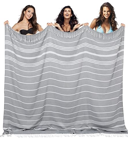 Giant Turkish Beach Towel Blanket Extra Large Boho Throw Blanket Jumbo Fast Drying Soft Thin Sandless Compact Oversized No Sand Repellent Anti Resistant Repels Sandfree Chamois Women Men Adult Gifts