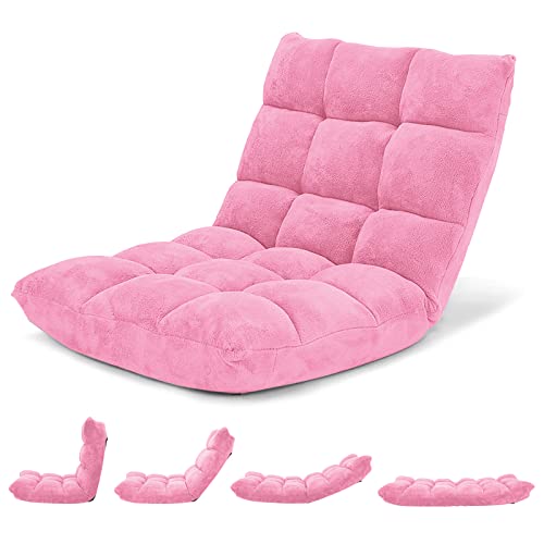 Giantex Floor Chair with Back Support, Folding Sofa Chair with 14 Adjustable Position, Padded Sleeper Bed, Couch Recliner, Floor Gaming Chair, Meditation Chair, Gaming Floor Chairs for Adults(Pink)