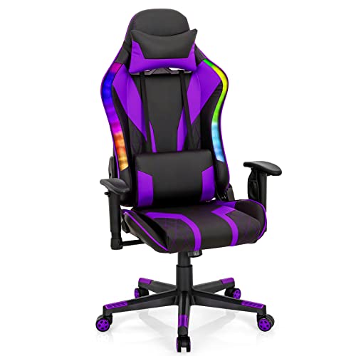 Giantex RGB Gaming Chair with Adjustable Features (Purple)