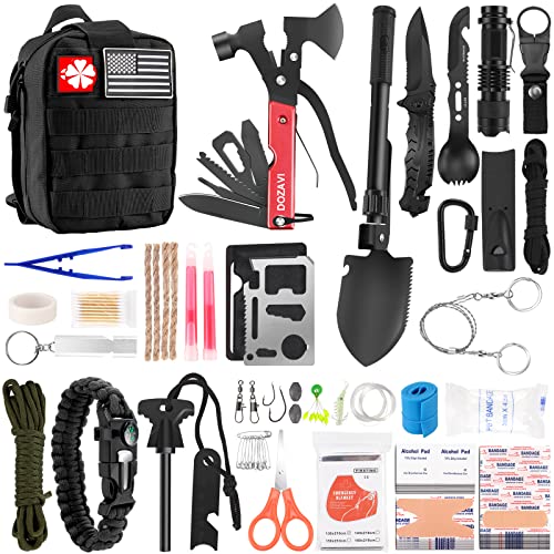 Gift for Father's Day Men Dad Husband,142 Pcs Survival Kit and First Aid Kit, Professional Emergency Kits Survival Gear and Equipment with Molle Pouch, for Men Women Camping Outdoor Adventures