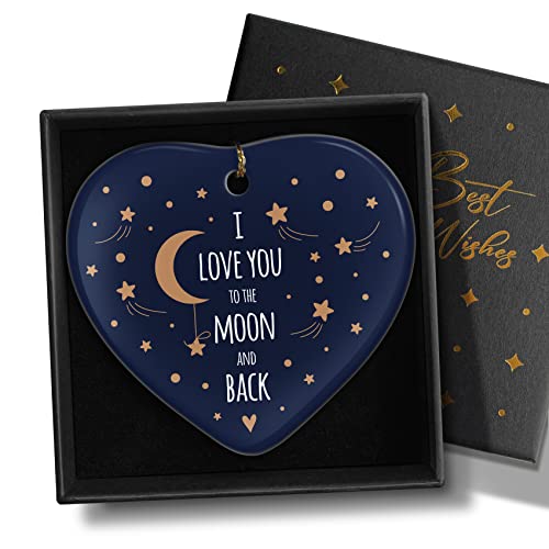 Gifts for Lover, I Love You to The Moon and Black Ornament, Gift for Women Girlfriend Wife Boyfriend Husband on Christmas Valentine's Day Anniversary with Gift Box