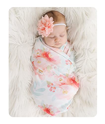 Giggle Angel Baby Receiving Blanket Swaddle Blanket Newborn Wrap Swaddle Headband Set - Bloom Flower Pattern