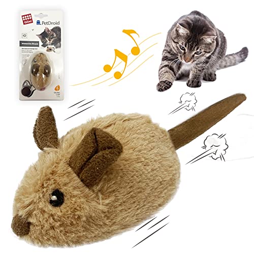 Gigwi Interactive Cat Toy Mouse, Moving Automatic Cat Toys Mice Electronic with Furry Tail, Automatic Squeaky Cat Toys for Kitten Indoor/Outdoor Exercise (Brown-Ear)