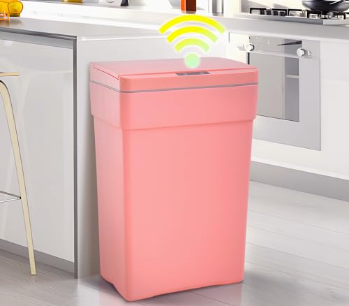 GINMAON 13 Gallon Trash Can Automatic Kitchen Trash Can, Plastic Large Capacity Garbage Can Bathroom Rubbish Can with Lid, Smart Trash Can Waste Bin for Narrow Space, Pink