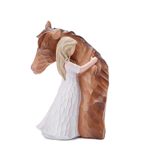 Girl Embracing Horse Figurine Statue