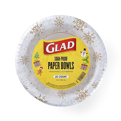 Glad Everyday Disposable Paper Bowls with Holiday Gold and Silver Snowflake Design