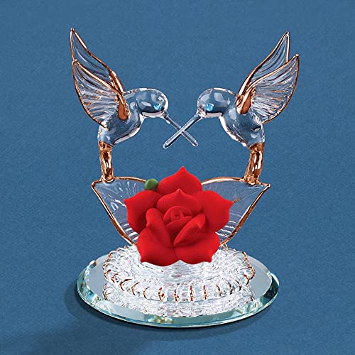 Glass Baron Hummingbirds with Red Rose Figurine