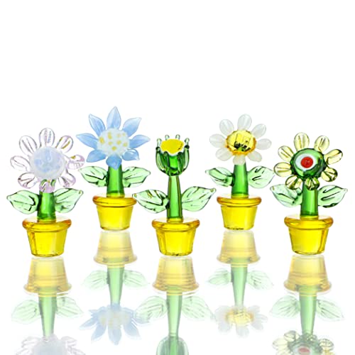 Glass Blown Mini Cute Flowers Plants Hand Blown Crystal Art Figurines Collectibles