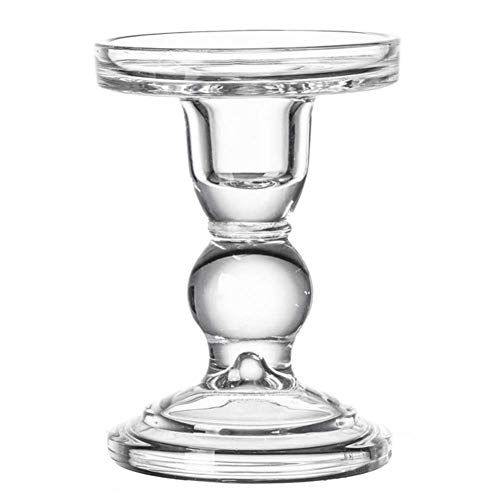 Glass Candle Holder Clear Pillar Candle Stand Candlestick for Home Wedding Party Decoration (Height 3.5")