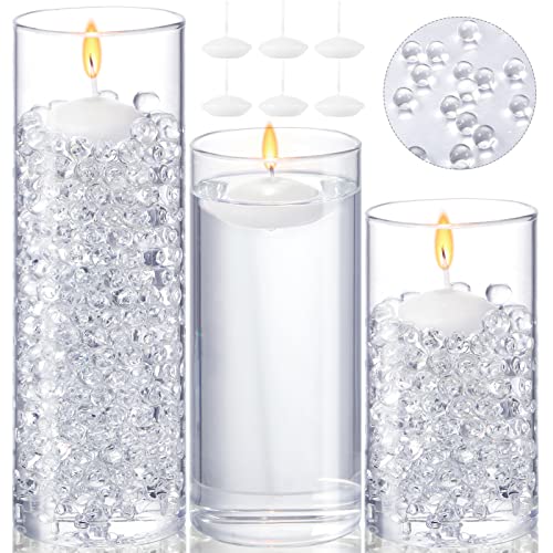 Glass Cylinder Vase Centerpieces with Floating Candles and Gel Beads