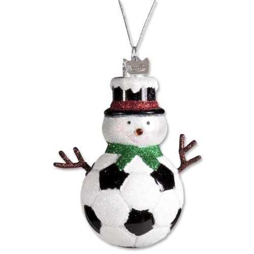 Glass Soccer Snowman Ornament