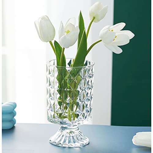 Glass Vase, Embossed Big Base Vase, Flower Vase Decorative for Home Office Wedding Holiday Party Celebrate. Hydroponic Green Plant Vase