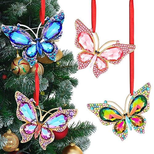 Glitinsel 4 Pcs Metal Butterfly Christmas Ornament 2023