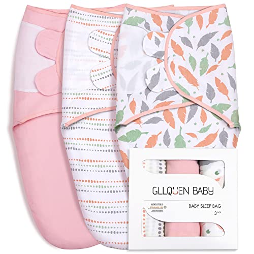 GLLQUEN BABY Swaddle Blankets - Orange Pink Feather & Wave Point, 3 Pack