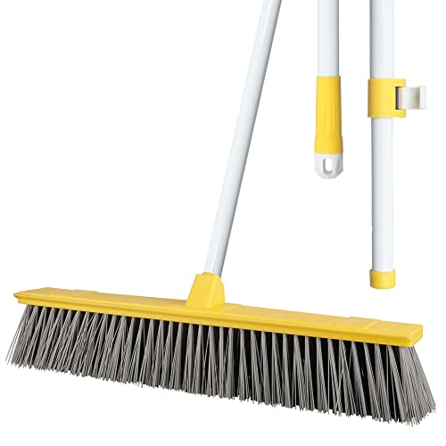 Gloffer 18” Push Broom Outdoor - Heavy Duty Broom with Adjustable Long Handle and Stiff Bristles