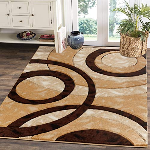 GLORY RUGS Modern 4x6 Brown Circles Geometry Area Rug