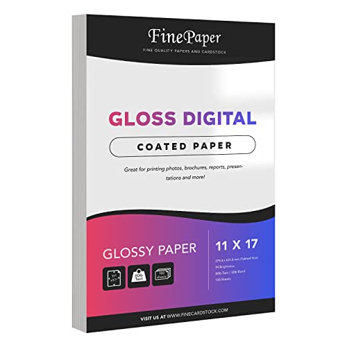 Gloss Digital Paper C2S - 11 x 17 | Glossy 80lb Text Paper | Acid Free, Coated Finish | 100 Sheets