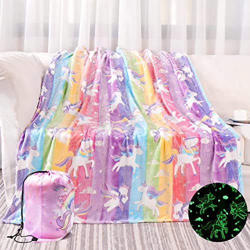 Glow in The Dark Blanket Unicorns Gifts for Girls