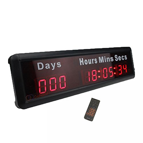 Godrelish 1-inch 9Digits LED Event Timer Countdown/up Clock with Days Hours Mins Secs Max Up to 1000 Days Indoor LED Countdown Clock Red Color