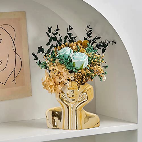 Gold Ceramic Face Vase for Flowers - Modern Minimalism Vase for Home Decor